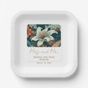 Plato De Papel Flores Tropicales Elegantes Sra. Sr. Floral Boda