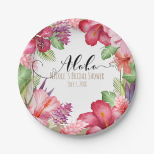 Plato De Papel Flores Tropicales Exóticas Elegante Aloha Hawaiano