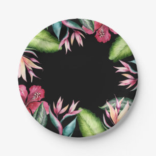 Plato De Papel Flores Tropicales Hojas Florales de Isla de Verano