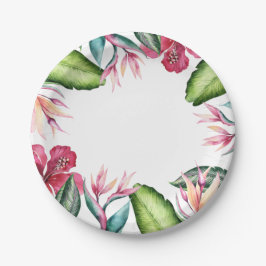 Plato De Papel Flores Tropicales Hojas Florales de Isla de Verano