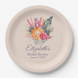 Plato De Papel Flores tropicales Peach Fuzz Bridal Shower
