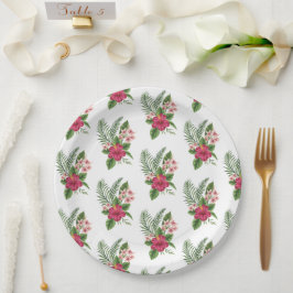Plato De Papel Flores Tropicales Rosadas para Despedida de Solter