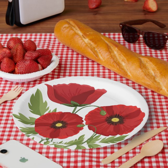 Plato De Papel Flores veraniegas alegres con adormidera (Picnic)