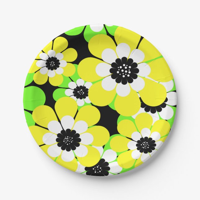 Plato De Papel Flores verdes amarillas (Anverso)