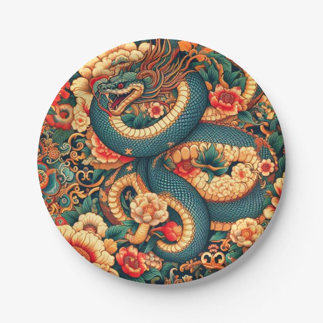 Plato De Papel Flores verdes de serpiente (Anverso)