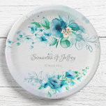 Plato De Papel Flores verdes verde azuladas azules florales<br><div class="desc">Flores verdes verde azuladas azules regalos de boda florales placas de papel personalizadas,  tonos fríos,  agradable para funciones de invierno.</div>