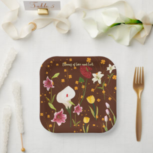 Plato De Papel Flores vibrantes