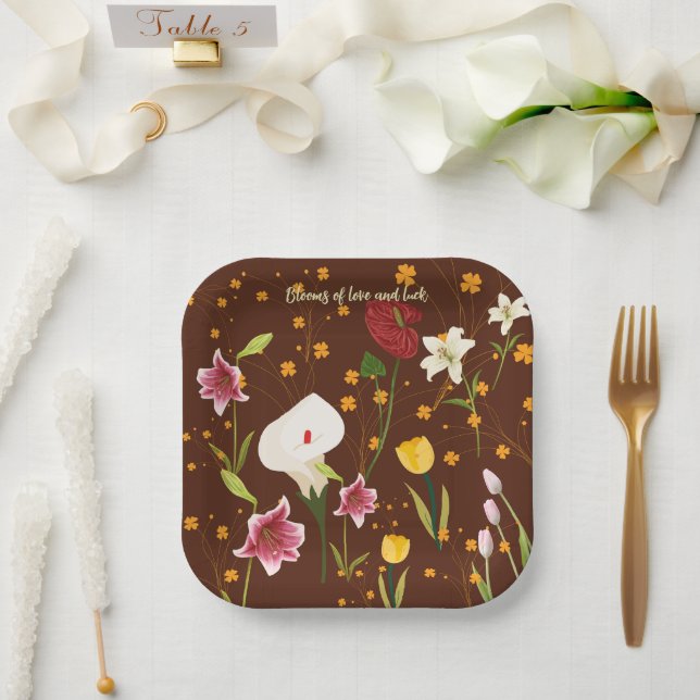 Plato De Papel Flores vibrantes (Boda)