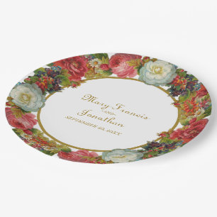 Plato De Papel Flores victorianas florecen Boda de otoño