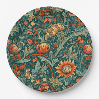 Plato De Papel Flores, vintage, art nouveau, estilo William Morri