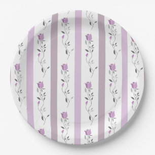 Plato De Papel Flores vintage patrón rayado blanco beige rosa