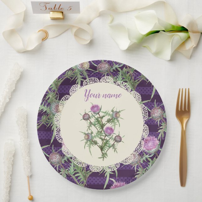 Plato De Papel Flores violetas silvestres (Boda)