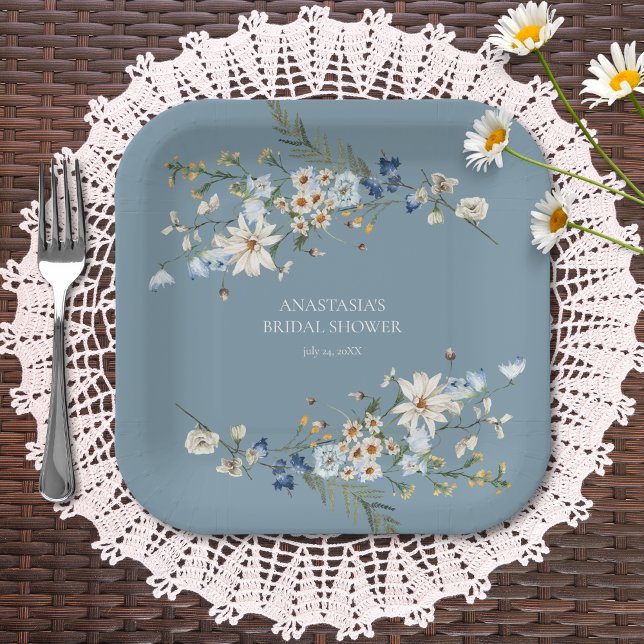 Plato De Papel Flores y Daisies Rústicas Azul (Subido por el creador)