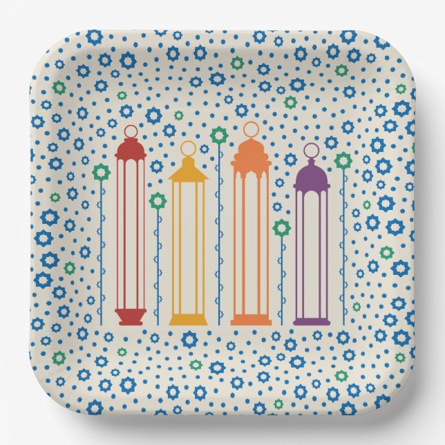 Plato De Papel Flores y faroles (Anverso)