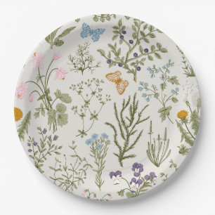 Plato De Papel Flores y hierbas aromáticas de primavera y verano