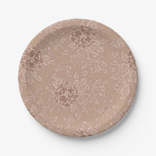 Plato De Papel Flores y hojas de hidrangea marrón otoño