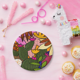 Plato De Papel Flores y hojas tropicales abstractas