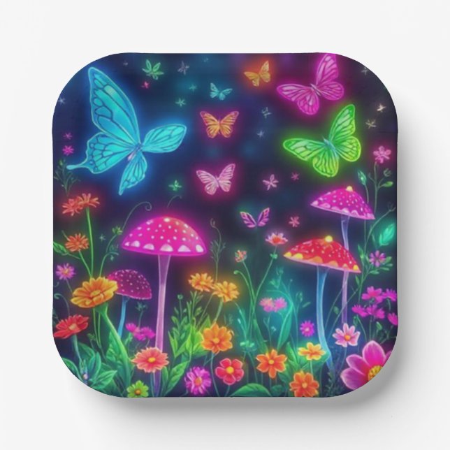 Plato De Papel Flores y hongos de Fairycore-Butterflies (Anverso)