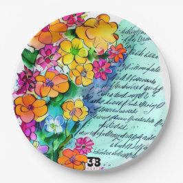 Plato De Papel Flores y Letras