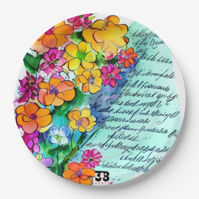 Plato De Papel Flores y Letras (Anverso)