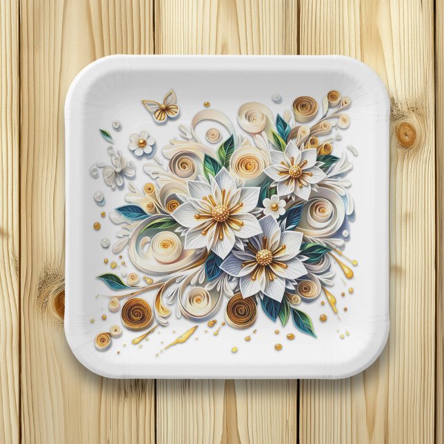 Plato De Papel Flores y mariposas de papel que acallan (Subido por el creador)