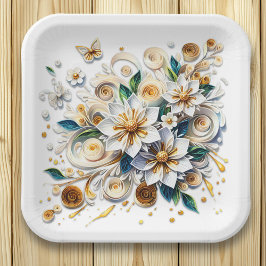 Plato De Papel Flores y Mariposas de Papel Quilling