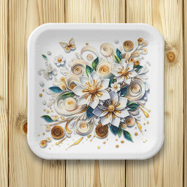 Plato De Papel Flores y Mariposas de Papel Retorcido