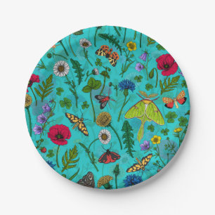 Plato De Papel Flores y polillas silvestres