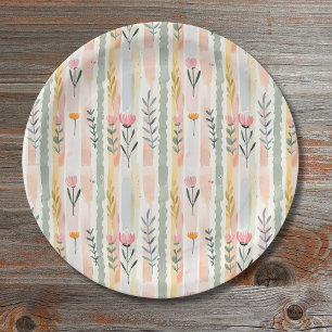 Plato De Papel Flores y rayas pastel agua fuerte vintage