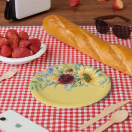 Plato De Papel Flores y Rosas ruidosos amarillo floral