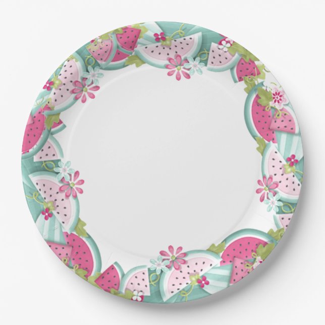 Plato De Papel Flores y Sandías (Anverso)