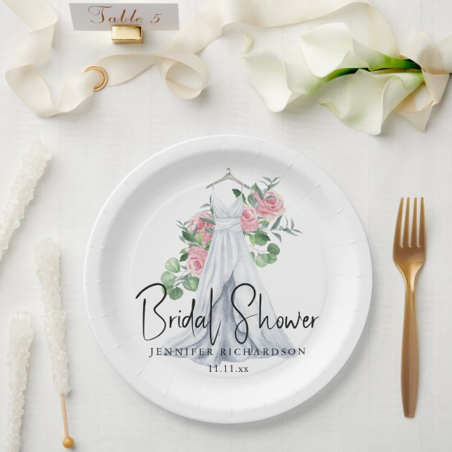 Plato De Papel Flores y vegetación rosa elegantes - ducha de novi (Boda)