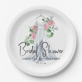 Plato De Papel Flores y vegetación rosa elegantes - ducha de novi