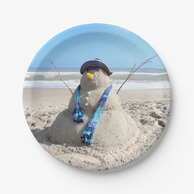 Plato De Papel Florida Snowman - Fiesta de invierno - Placas de p (Anverso)