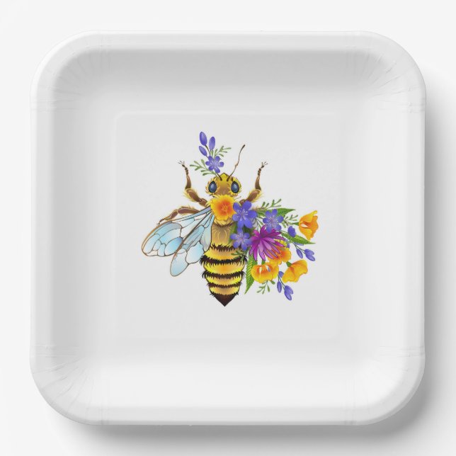 Plato De Papel Flower bee with wild plants (Anverso)