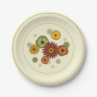 Plato De Papel Flower Cluster Retro Kitschy Paper Plate 7"