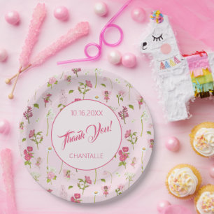 Plato De Papel Flower Fairy (Hadas de flores) Gracias Fecha de no
