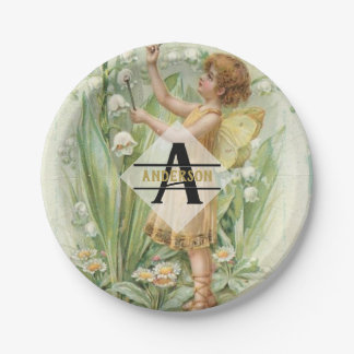Plato De Papel Flower Fairy Snowbels Vintage Art Monograma Nombra