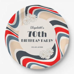 Plato De Papel Flower Flower Retro Wave Flower Gray Red Birday