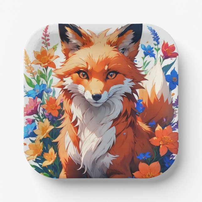 Plato De Papel Flower Fox (Anverso)