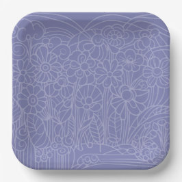 Plato De Papel Flower Garden Blue