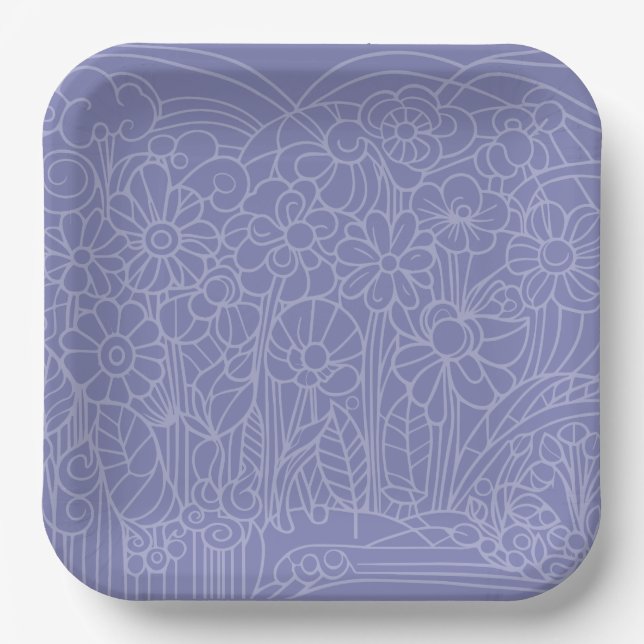 Plato De Papel Flower Garden Blue (Anverso)