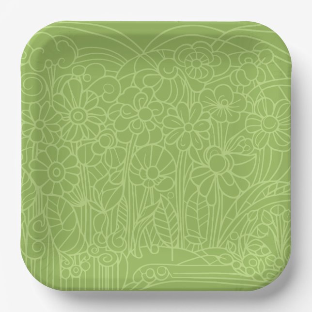 Plato De Papel Flower Garden Green (Anverso)