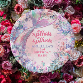 Plato De Papel Flower Glitter Mermaid Tail 2nd Birthday