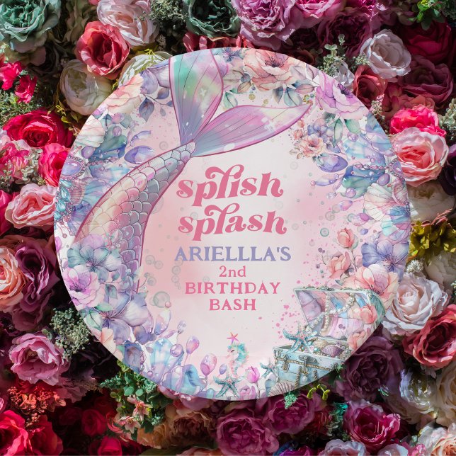 Plato De Papel Flower Glitter Mermaid Tail 2nd Birthday (Subido por el creador)