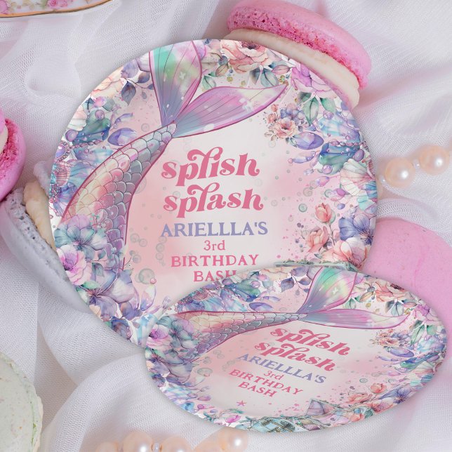 Plato De Papel Flower Glitter Mermaid Tail 3rd Birthday (Subido por el creador)
