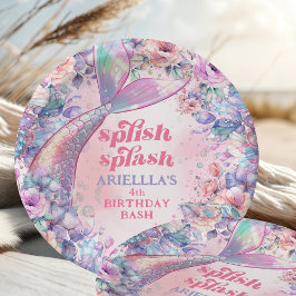 Plato De Papel Flower Glitter Mermaid Tail 4th Birthday