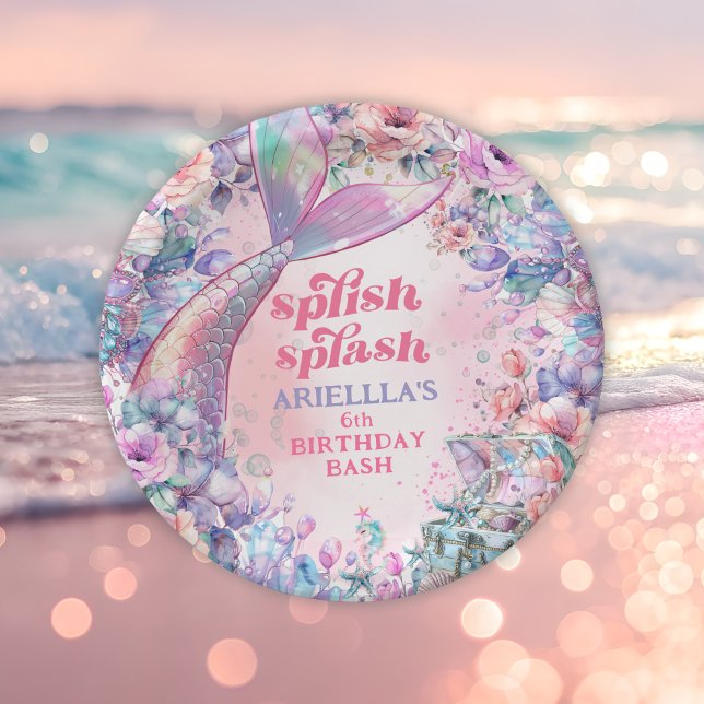 Plato De Papel Flower Glitter Mermaid Tail 6th Birthday (Subido por el creador)