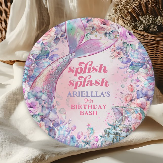 Plato De Papel Flower Glitter Mermaid Tail 9th Birthday (Subido por el creador)
