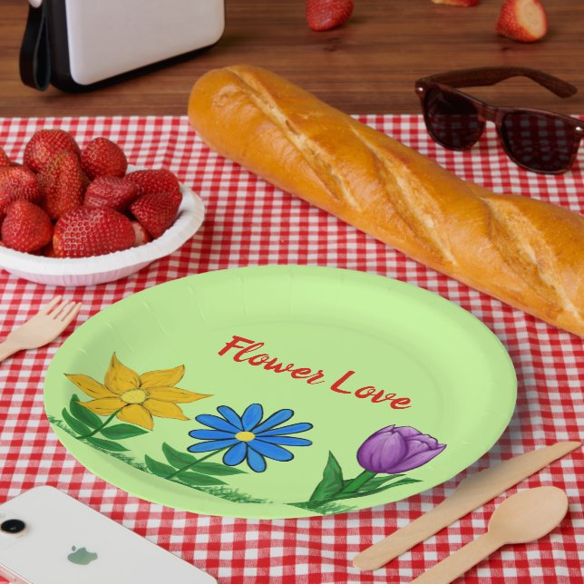 Plato De Papel Flower Love Garden Flores verdes (Picnic)